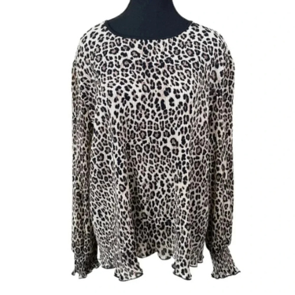 Anthropologie Feather Bone  Womens Size Large Leopard Print Pleated Blouse - Picture 1 of 15